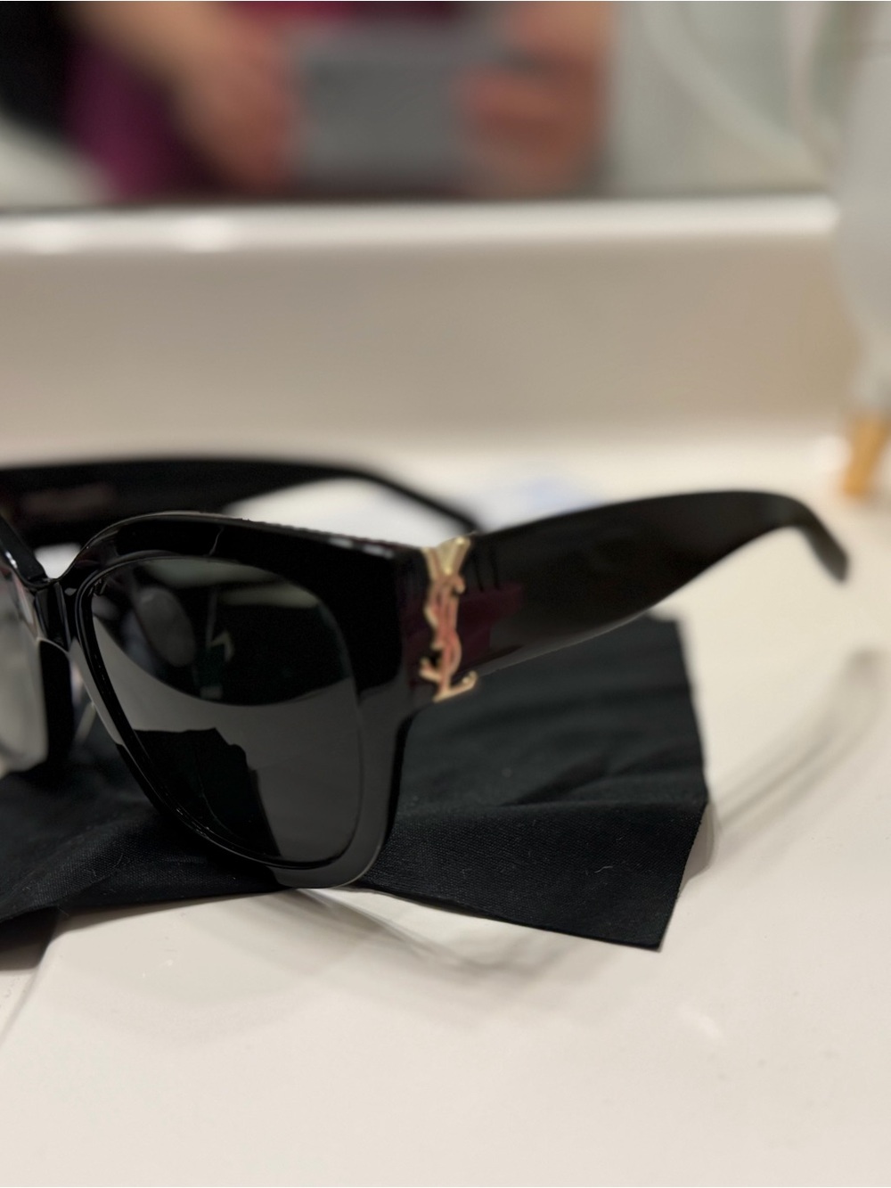 Saint Laurent Black Shield Sunglasses with Gold YSL Accent - Picture 4 of 7